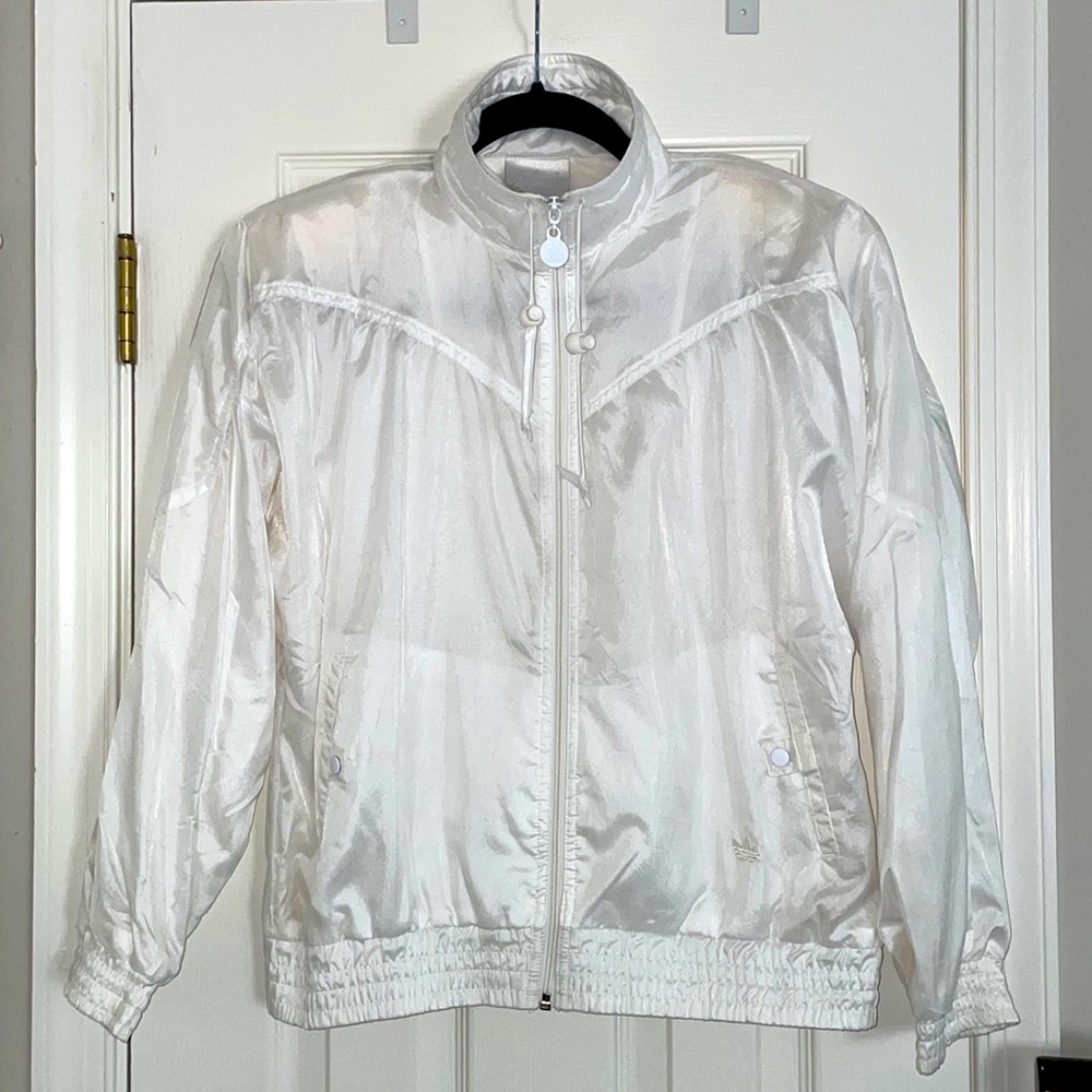 Vintage 1980s Adidas White Windbreaker with Shoulder Pads